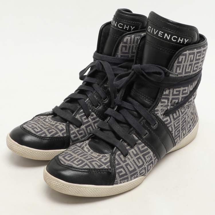 Pre Owned Givenchy Blue Canvas Logo High Top Sneakers Size 40