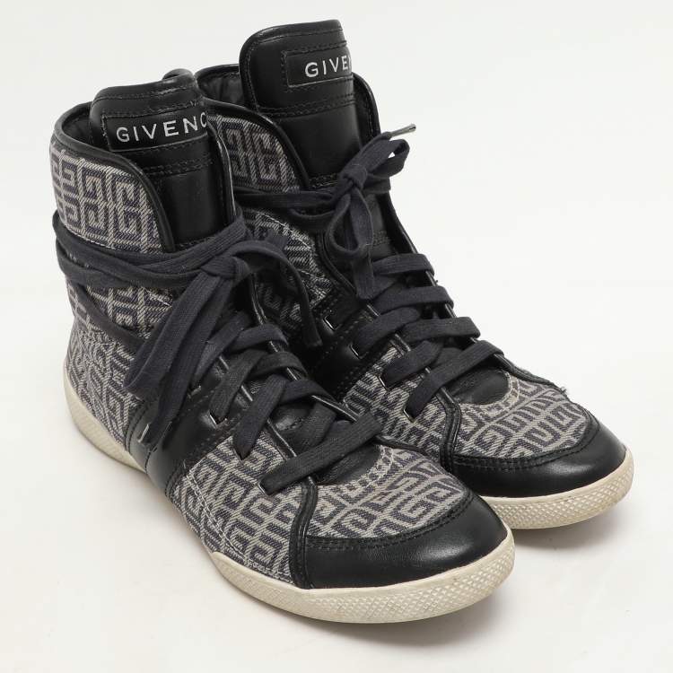 Pre Owned Givenchy Blue Canvas Logo High Top Sneakers Size 40