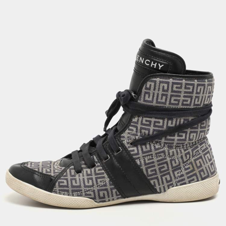 Pre Owned Givenchy Blue Canvas Logo High Top Sneakers Size 40
