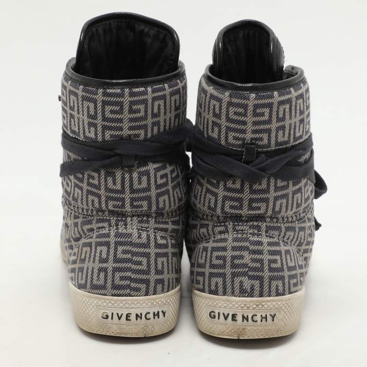 Pre Owned Givenchy Blue Canvas Logo High Top Sneakers Size 40