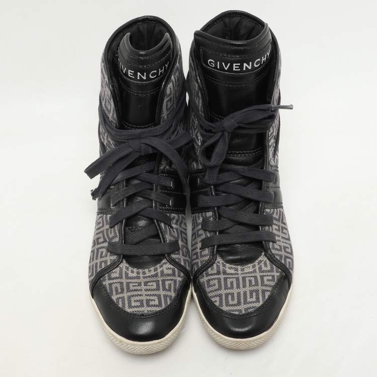 Pre Owned Givenchy Blue Canvas Logo High Top Sneakers Size 40