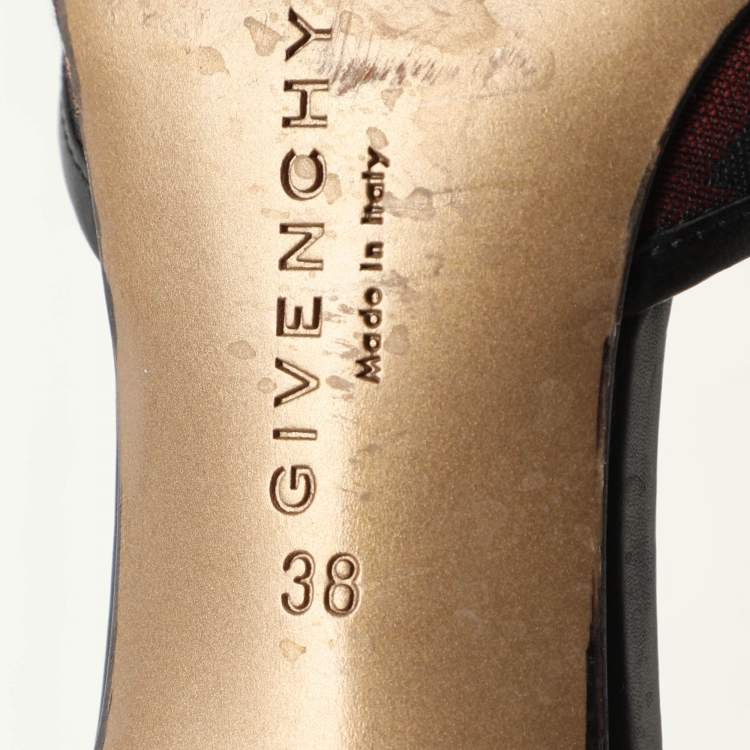 Pre Owned Givenchy Black/Red Signature Canvas and Leather Tassel D'orsay Pumps Size 38