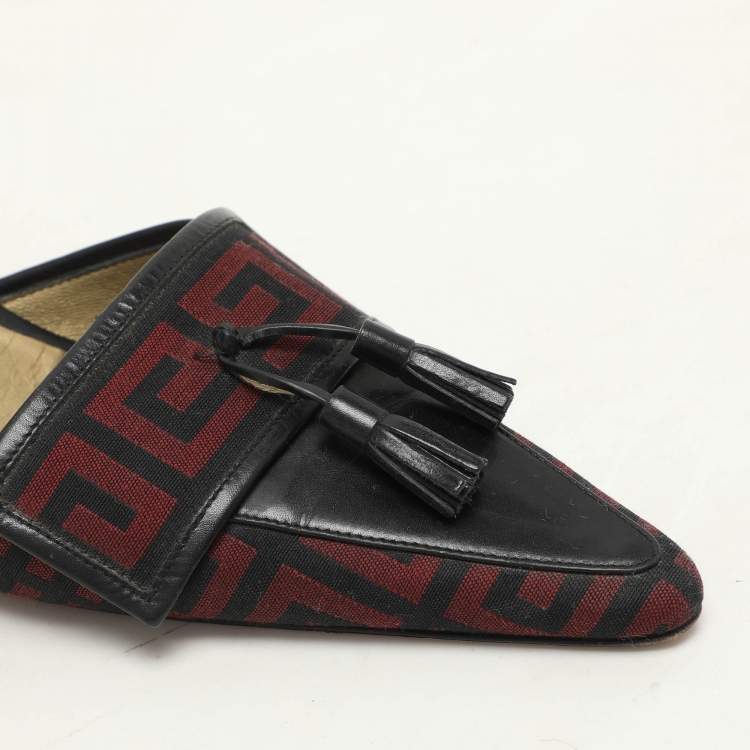 Pre Owned Givenchy Black/Red Signature Canvas and Leather Tassel D'orsay Pumps Size 38