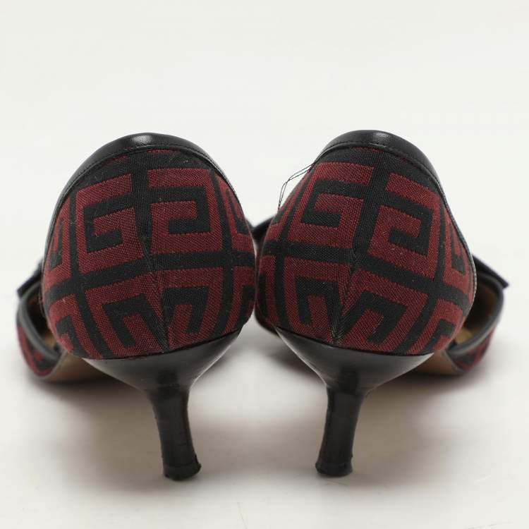 Pre Owned Givenchy Black/Red Signature Canvas and Leather Tassel D'orsay Pumps Size 38