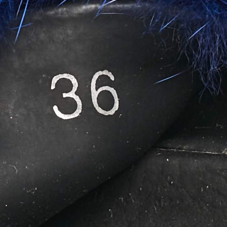 Pre Owned Givenchy Blue Mink Fur Pool Slide Flats Size 36