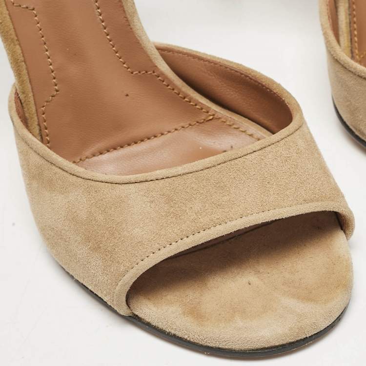 Pre Owned Givenchy Beige Suede Shark Lock Ankle Wrap Sandals Size 35