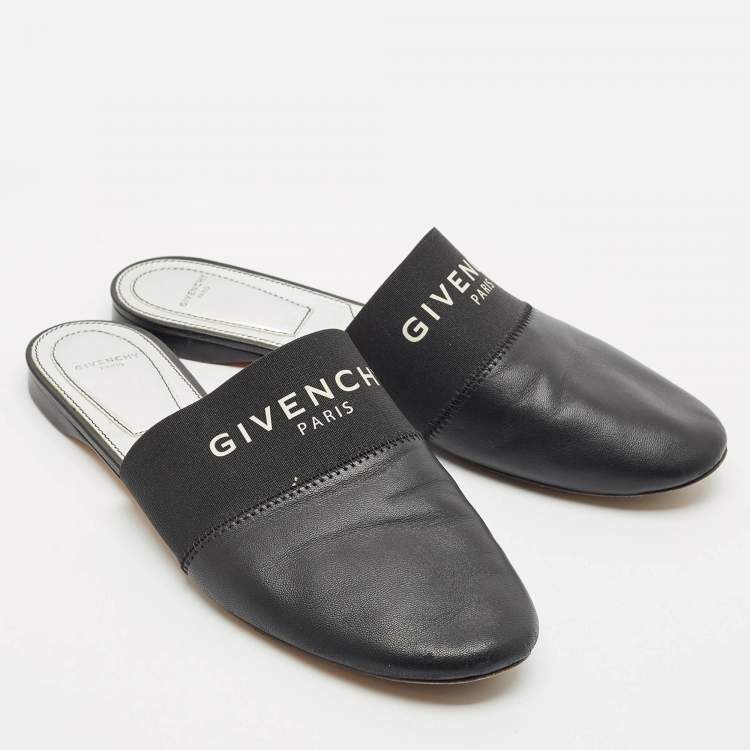 Pre Owned Givenchy Black/Silver Leather Bedford Flat Mules Size 39