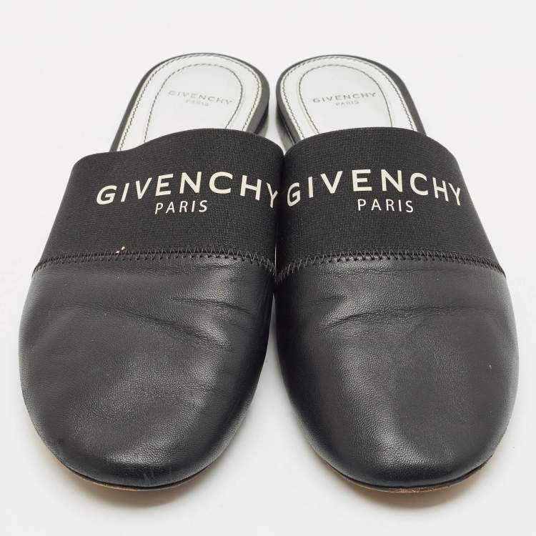 Pre Owned Givenchy Black/Silver Leather Bedford Flat Mules Size 39