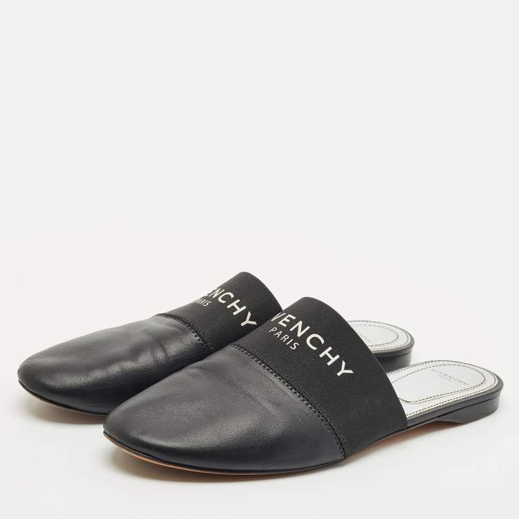 Pre Owned Givenchy Black/Silver Leather Bedford Flat Mules Size 39