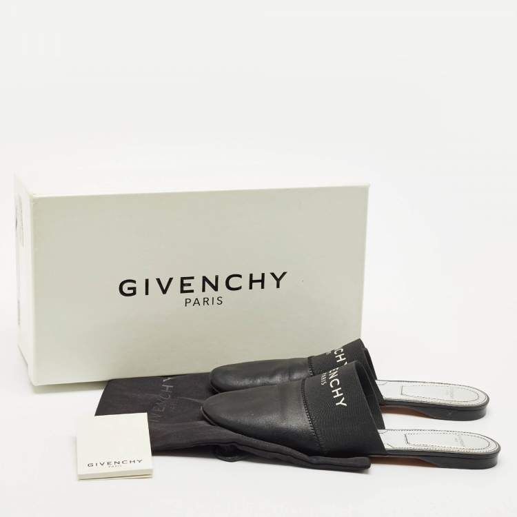 Pre Owned Givenchy Black/Silver Leather Bedford Flat Mules Size 39