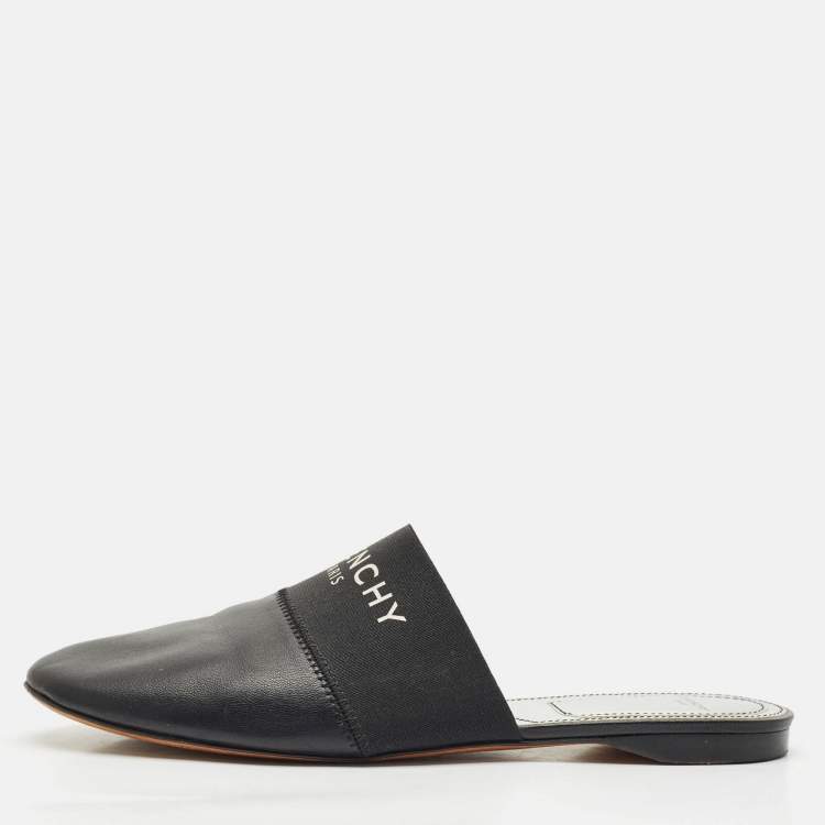 Pre Owned Givenchy Black/Silver Leather Bedford Flat Mules Size 39