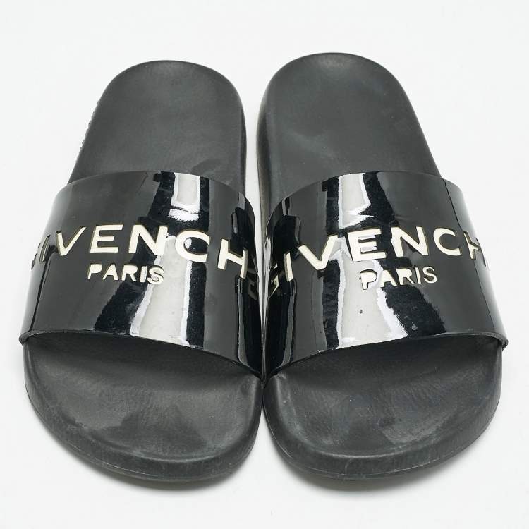 Pre Owned Givenchy Black Leather Pool Slides Size 39