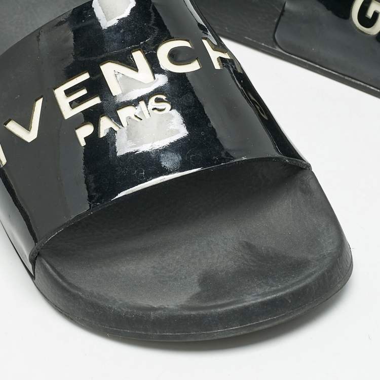 Pre Owned Givenchy Black Leather Pool Slides Size 39