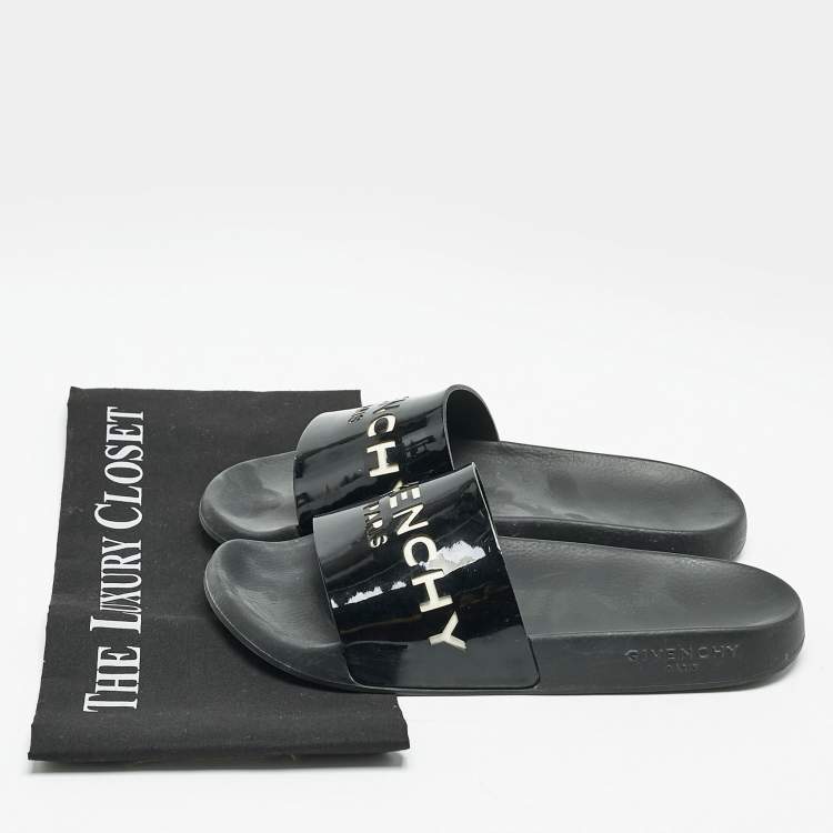 Pre Owned Givenchy Black Leather Pool Slides Size 39