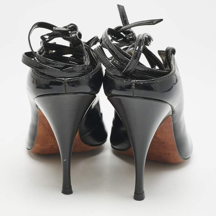 Pre Owned Givenchy Black Patent Leather Wrap Up Mules Size 38