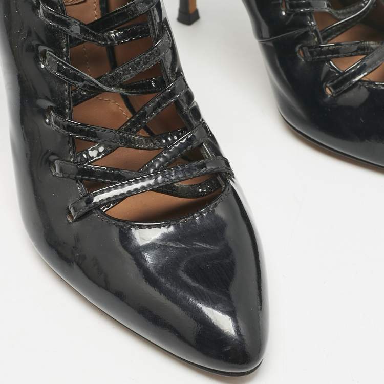 Pre Owned Givenchy Black Patent Leather Wrap Up Mules Size 38