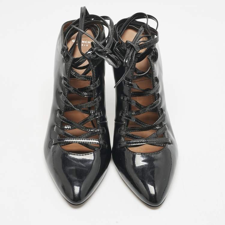Pre Owned Givenchy Black Patent Leather Wrap Up Mules Size 38