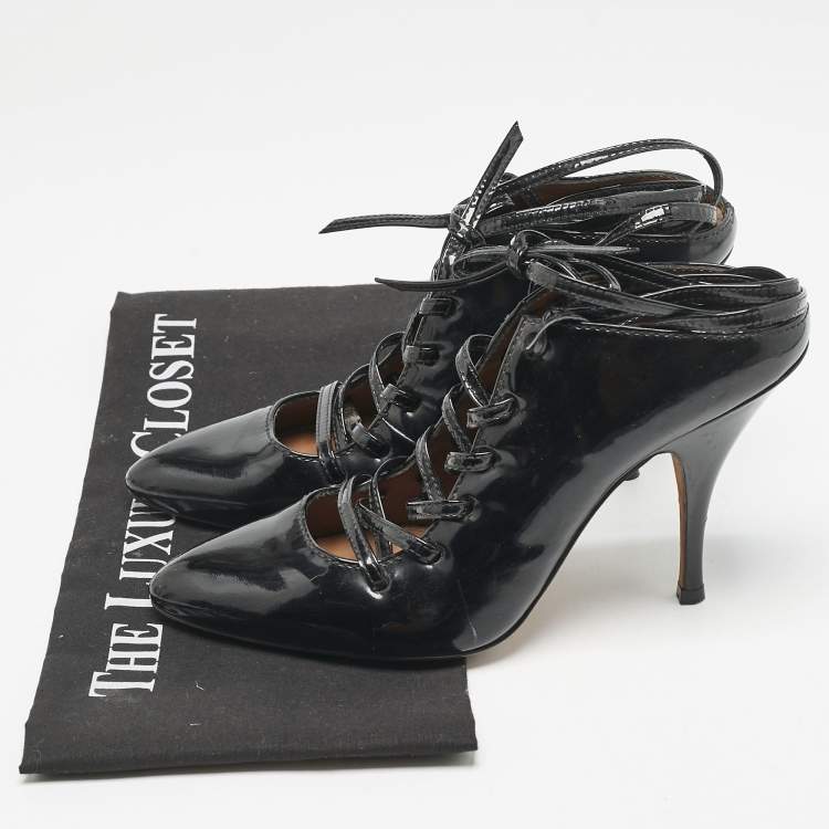 Pre Owned Givenchy Black Patent Leather Wrap Up Mules Size 38