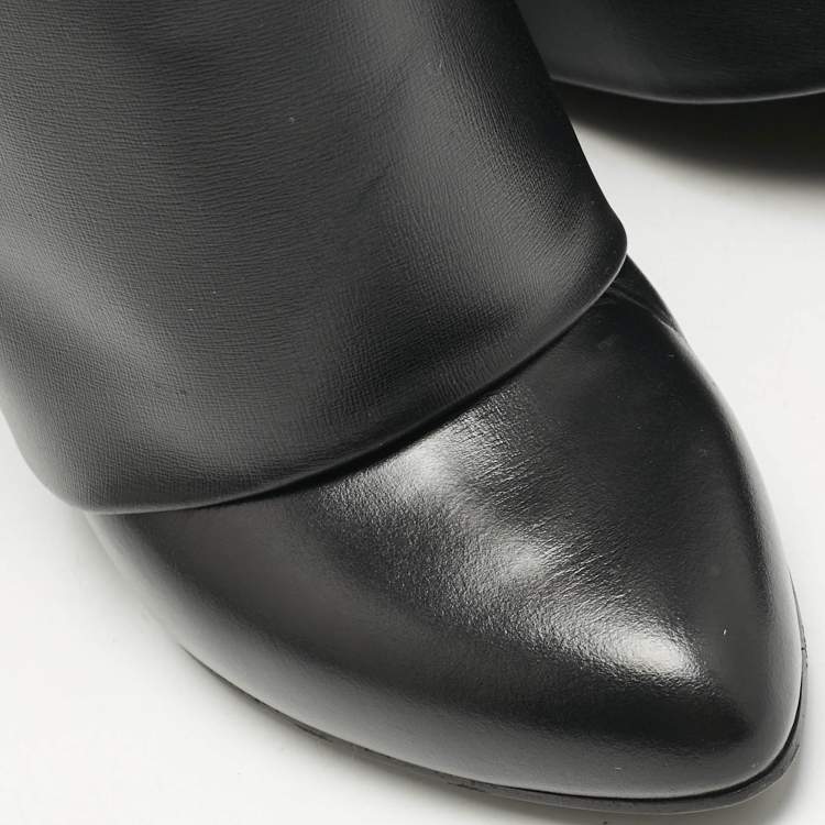 Pre Owned Givenchy Black Leather Shark Lock Wedge Knee High Boots Size 39
