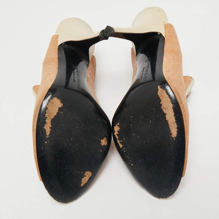 Pre Owned Givenchy Brown/White Leather Open Toe Slingback Pumps Size 38