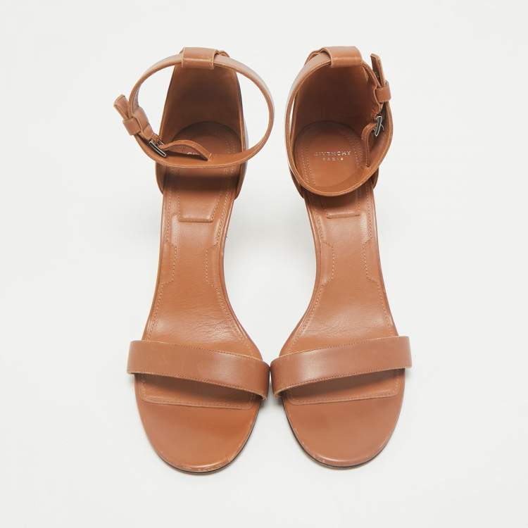 Pre Owned Givenchy Tan Leather Ankle Strap Sandals Size 40