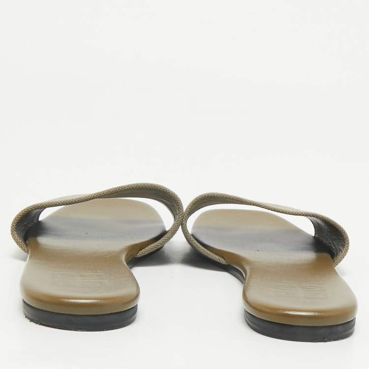 Pre Owned Givenchy Green Canvas 4G Flat Slides Size 40