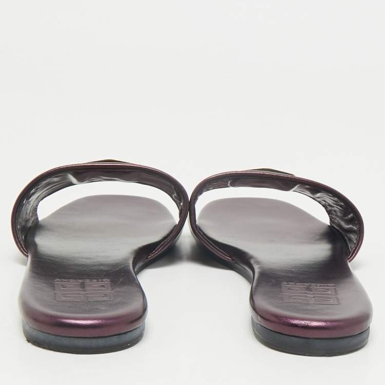 Pre Owned Givenchy Metallic Leather 4G Flat Sandals Size 40