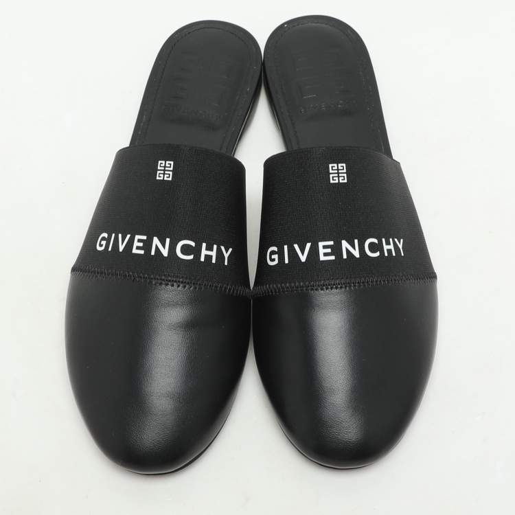 Pre Owned Givenchy Black Leather and Elastic Bedford Flat Mules Size 38