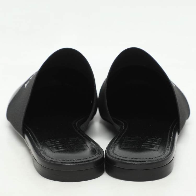 Pre Owned Givenchy Black Leather and Elastic Bedford Flat Mules Size 38