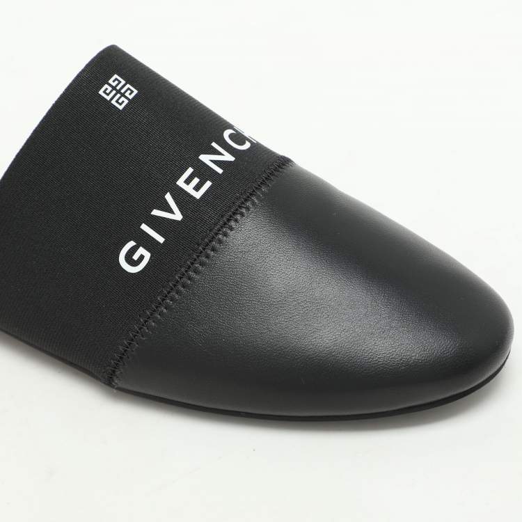 Pre Owned Givenchy Black Leather and Elastic Bedford Flat Mules Size 38