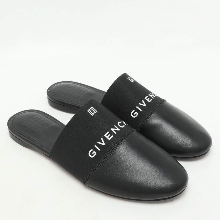 Pre Owned Givenchy Black Leather and Elastic Bedford Flat Mules Size 38