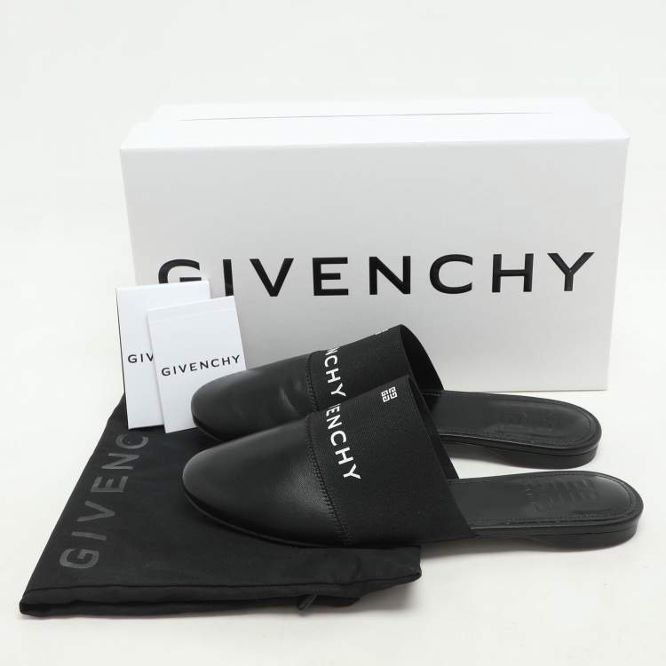 Pre Owned Givenchy Black Leather and Elastic Bedford Flat Mules Size 38