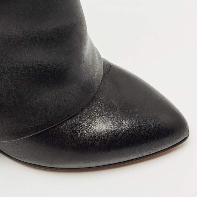 Pre Owned Givenchy Black Leather Shark Lock Wedge Ankle Length Boots Size 38
