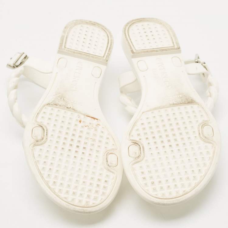 Pre Owned Givenchy White Jelly Chain Link Flat Ankle Strap Sandals Size 38