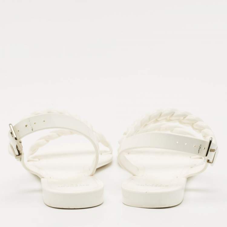 Pre Owned Givenchy White Jelly Chain Link Flat Ankle Strap Sandals Size 38