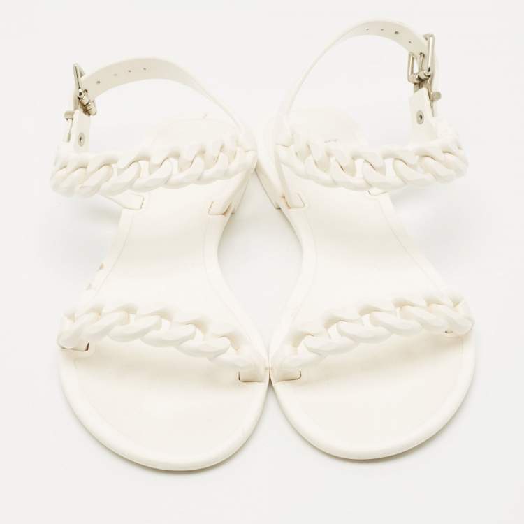 Pre Owned Givenchy White Jelly Chain Link Flat Ankle Strap Sandals Size 38