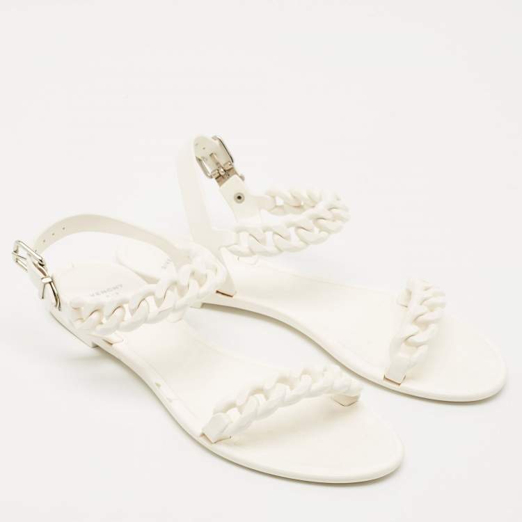 Pre Owned Givenchy White Jelly Chain Link Flat Ankle Strap Sandals Size 38
