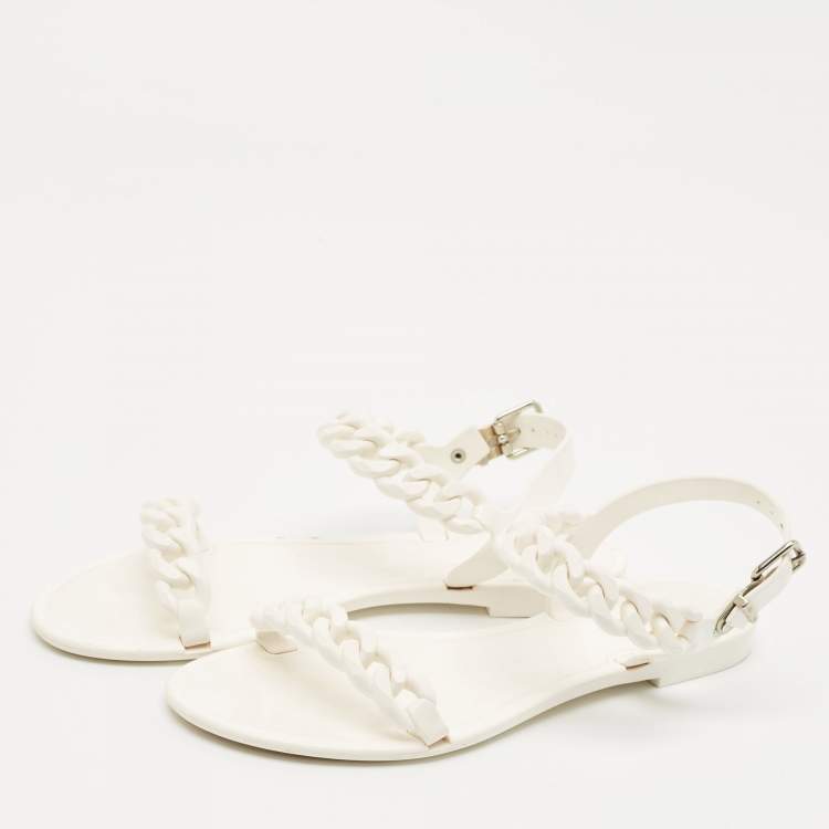 Pre Owned Givenchy White Jelly Chain Link Flat Ankle Strap Sandals Size 38