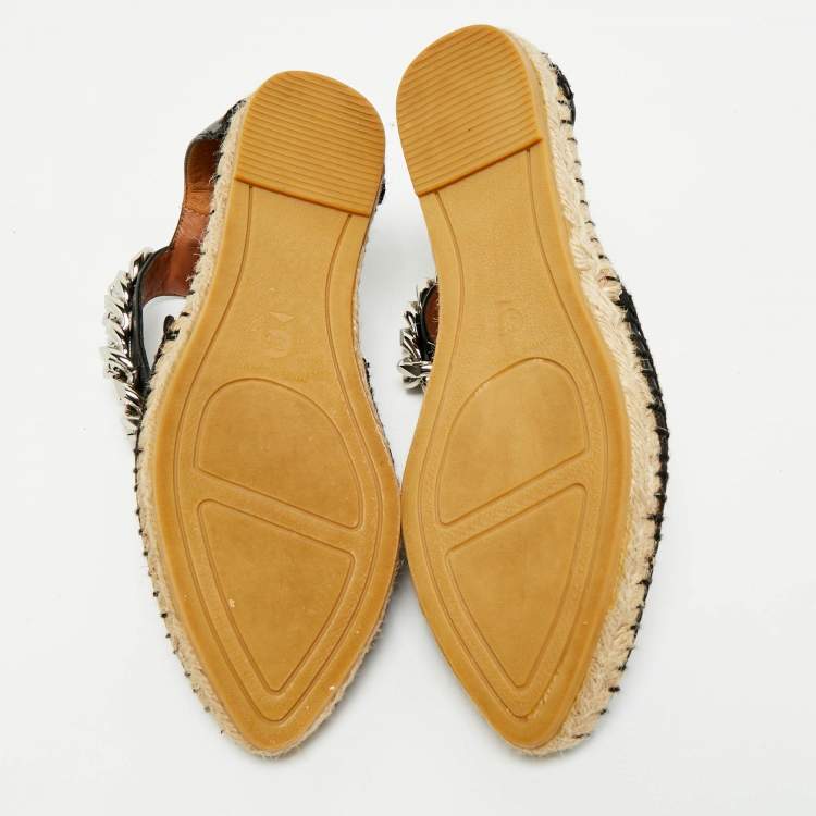 Pre Owned Givenchy Black Leather Chain Ankle Strap Espadrille Flats Size 36