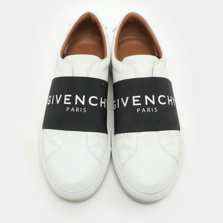 Pre Owned Givenchy White/Black Leather Urban Street Logo Slip On Sneakers Size 38