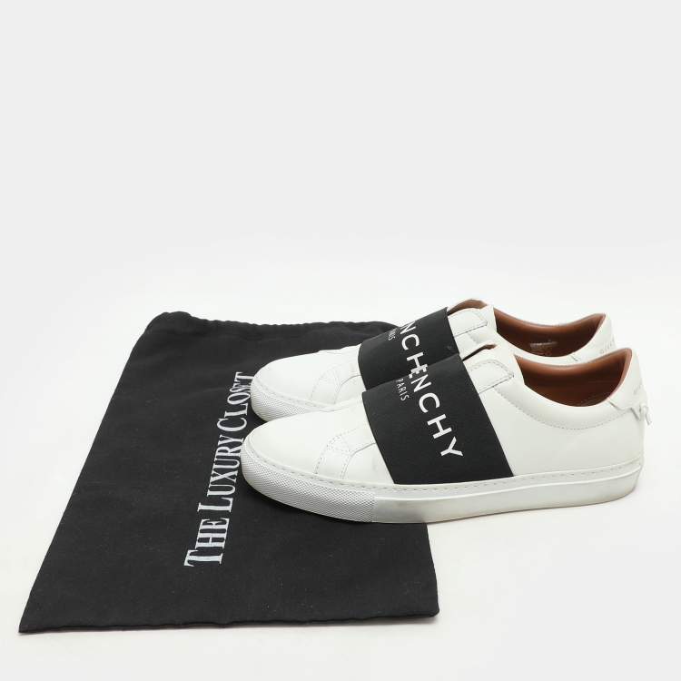 Pre Owned Givenchy White/Black Leather Urban Street Logo Slip On Sneakers Size 38