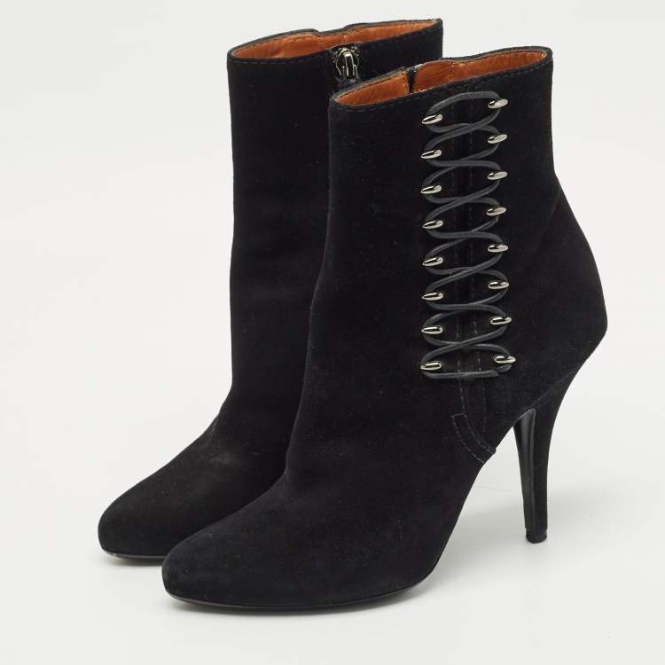 Pre Owned Givenchy Black Suede Ankle Length Boots Size 37.5