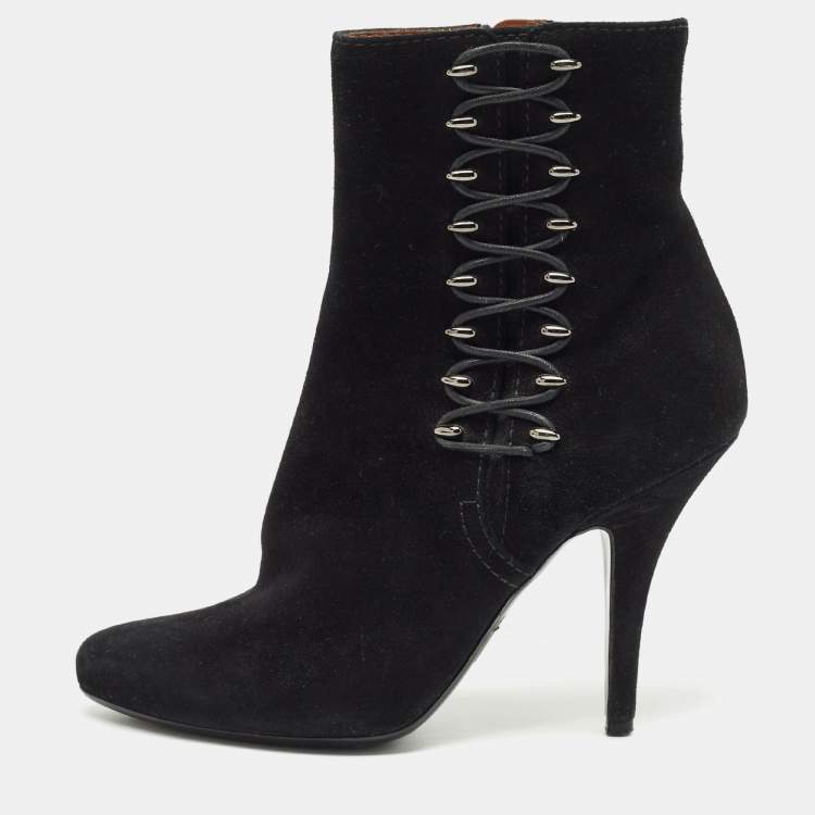 Pre Owned Givenchy Black Suede Ankle Length Boots Size 37.5