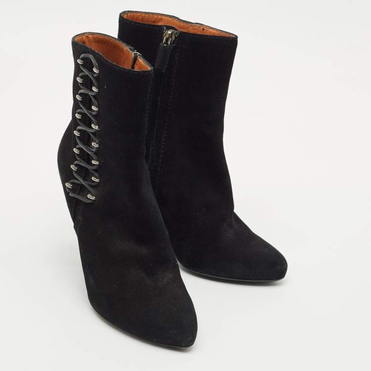 Pre Owned Givenchy Black Suede Ankle Length Boots Size 37.5