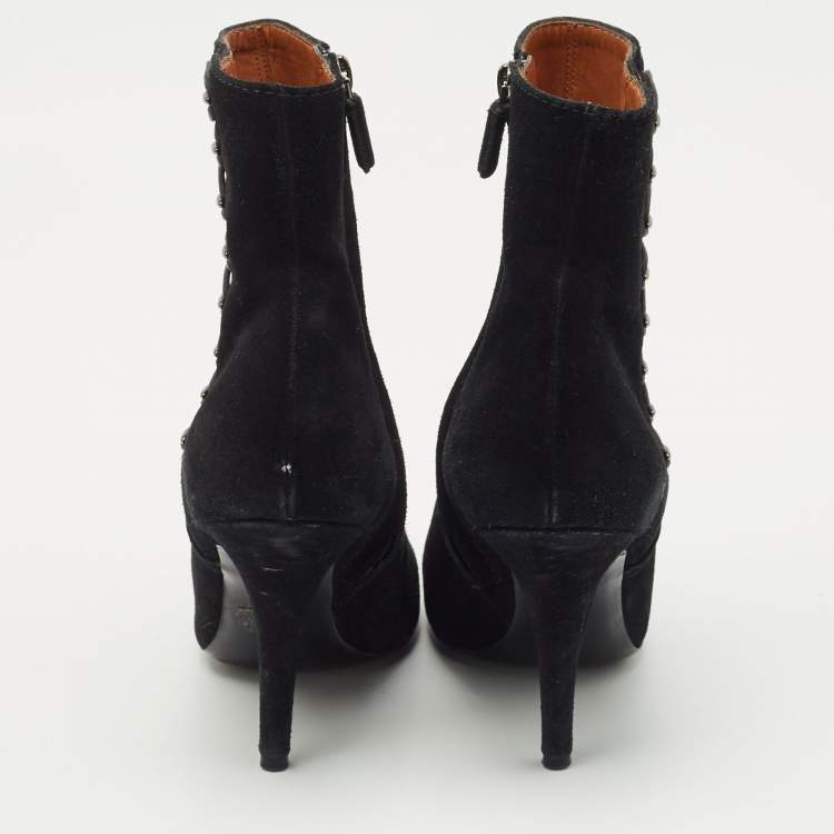 Pre Owned Givenchy Black Suede Ankle Length Boots Size 37.5