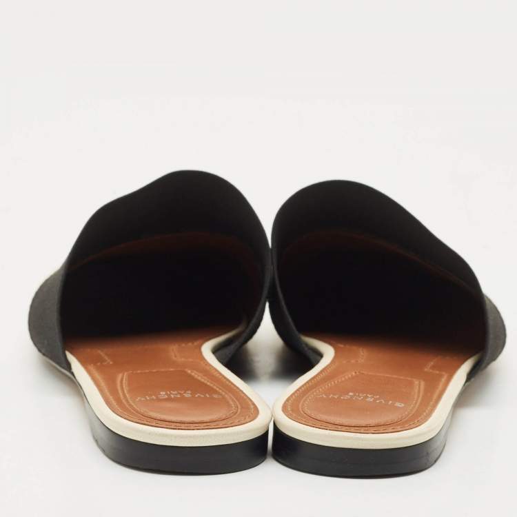Pre Owned Givenchy Black/Cream Leather and Elastic Bedford Flat Mules Size 35