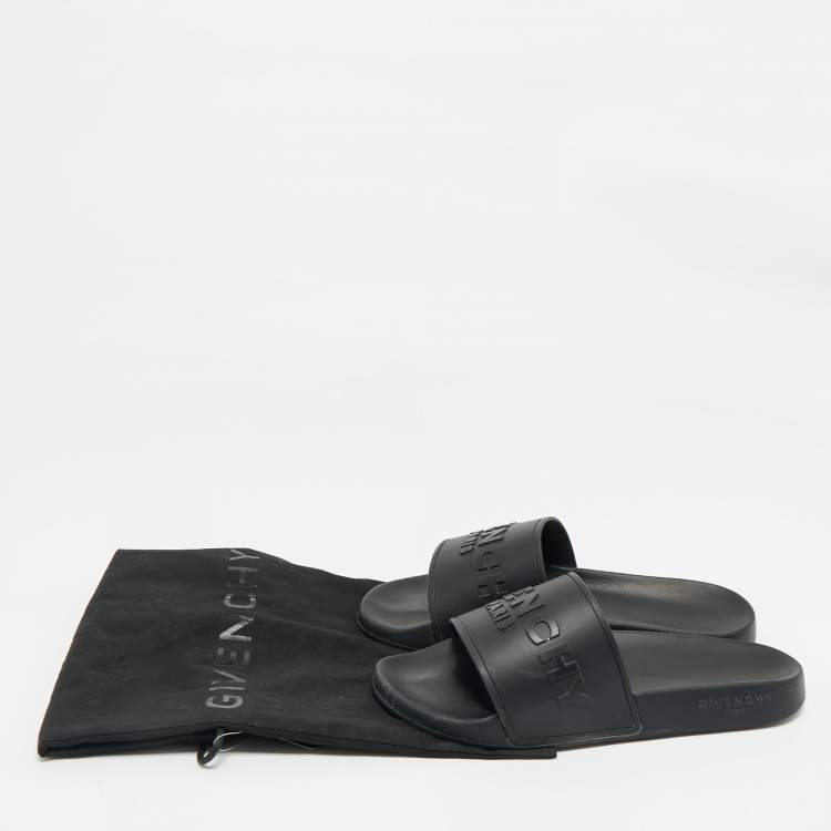 Pre Owned Givenchy Black Rubber Logo Flat Slide Sandals Size 39