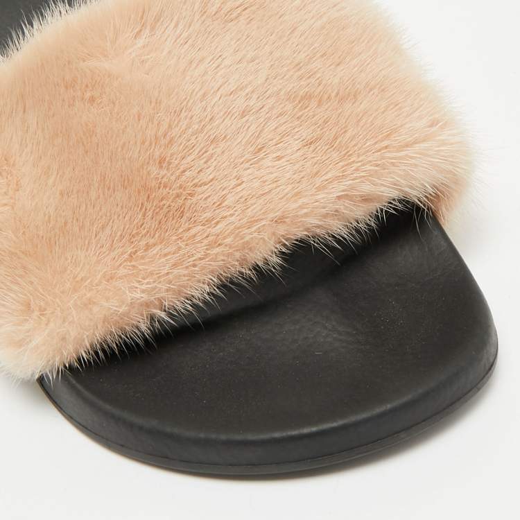 Pre Owned Givenchy Beige Mink Fur Flat Slides Size 39