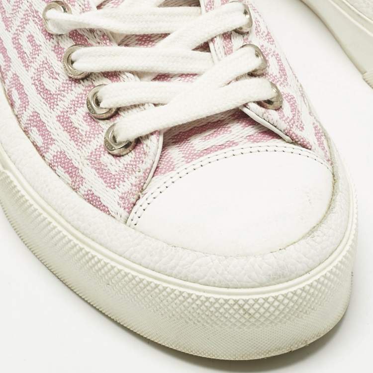 Pre Owned Givenchy White/Pink Leather And Canvas Lace Up Sneakers Size 40