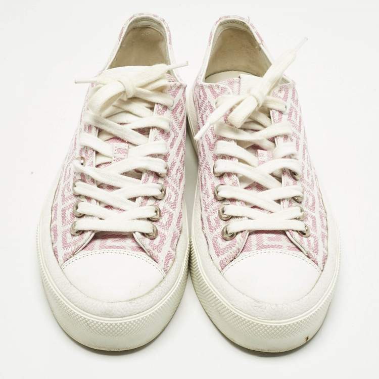 Pre Owned Givenchy White/Pink Leather And Canvas Lace Up Sneakers Size 40